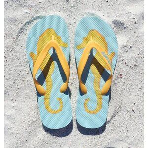 Beachcomber Blue Water Seahorse Flip Flops Medium 4.5 Kids/6.5 Women's